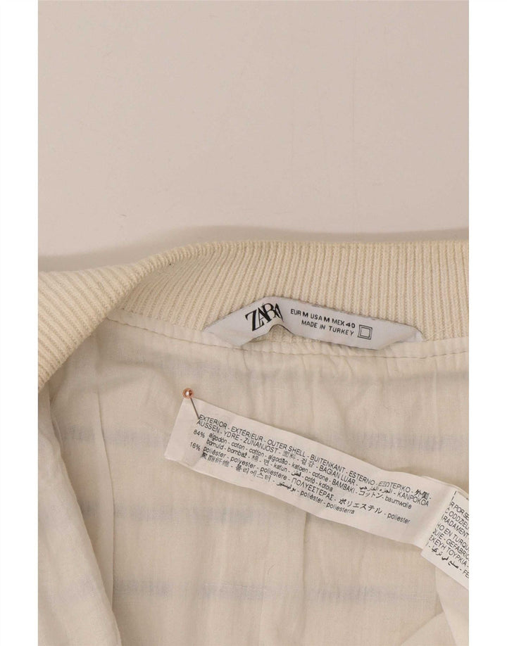 Zara Mens Cardigan Sweater Medium White Striped Cotton