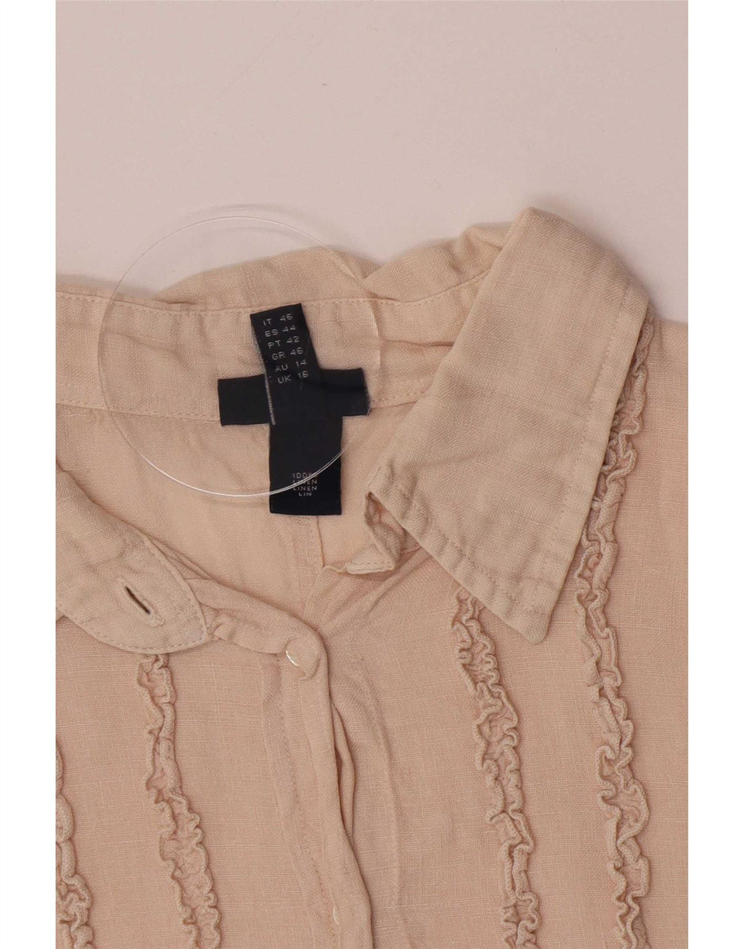 Gant Womens Ruffle Front Shirt UK 16 Large Beige Linen