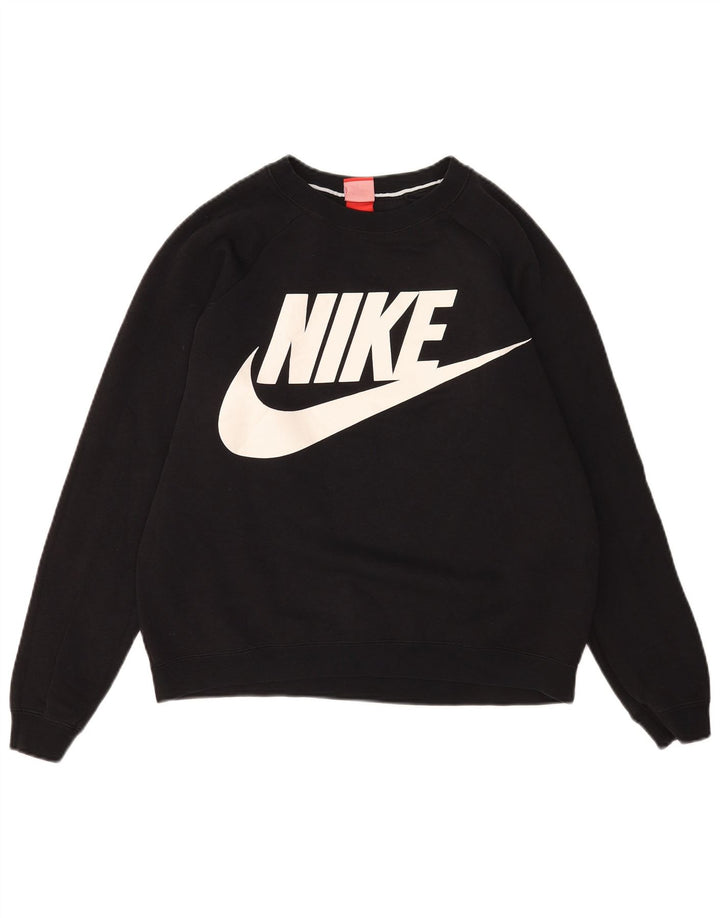 NIKE Womens Graphic Sweatshirt Jumper UK 16 Large Black Cotton