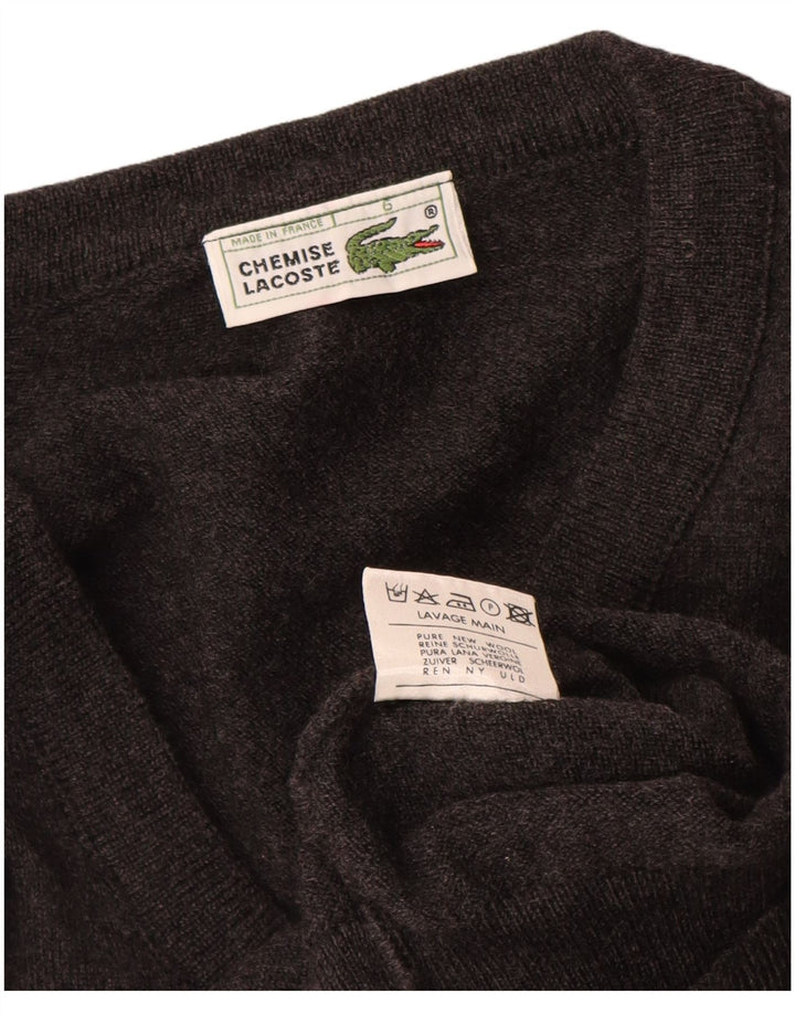 Lacoste Mens V-Neck Jumper Sweater Size 6 XL Grey New Wool