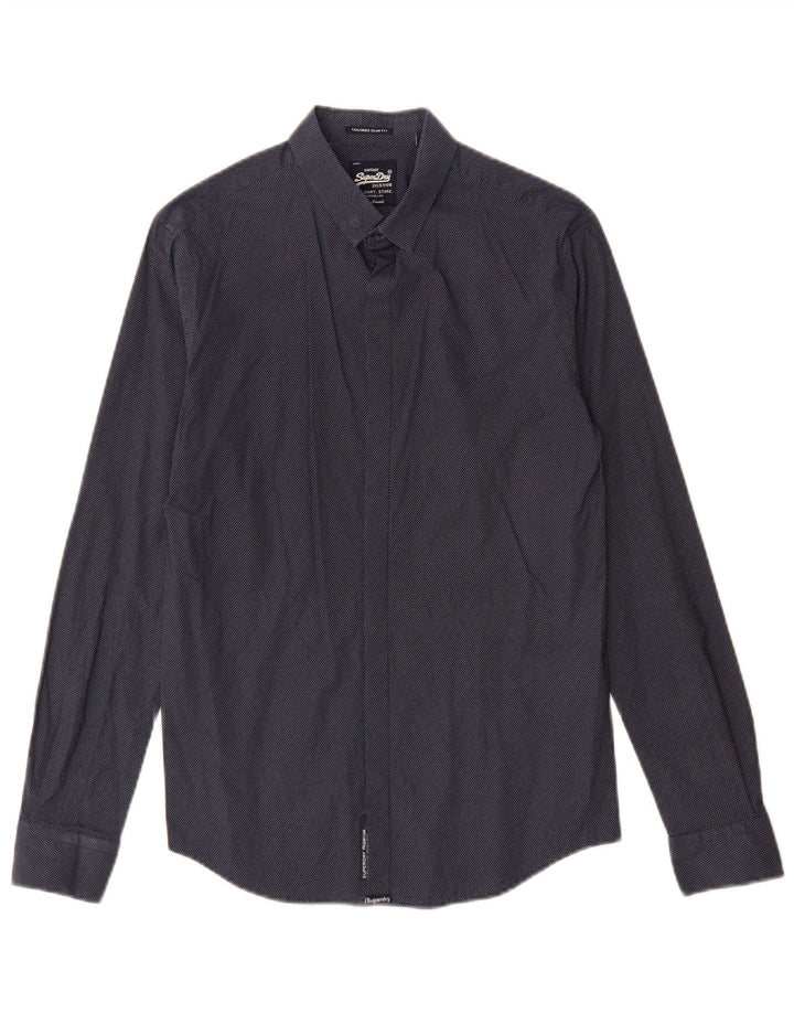 Superdry Mens Tailored Slim Fit Shirt Small Navy Blue Spotted Cotton