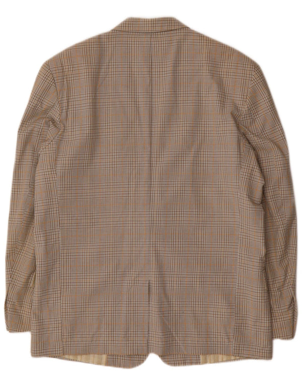 Stefanel Mens 2 Button Blazer Jacket IT 48 Medium Beige Check Cotton