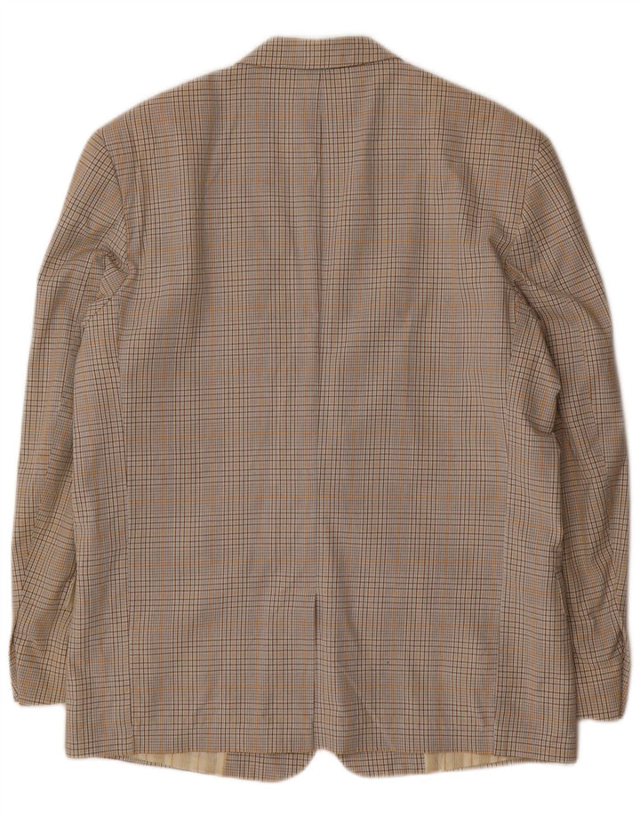 Stefanel Mens 2 Button Blazer Jacket IT 48 Medium Beige Check Cotton