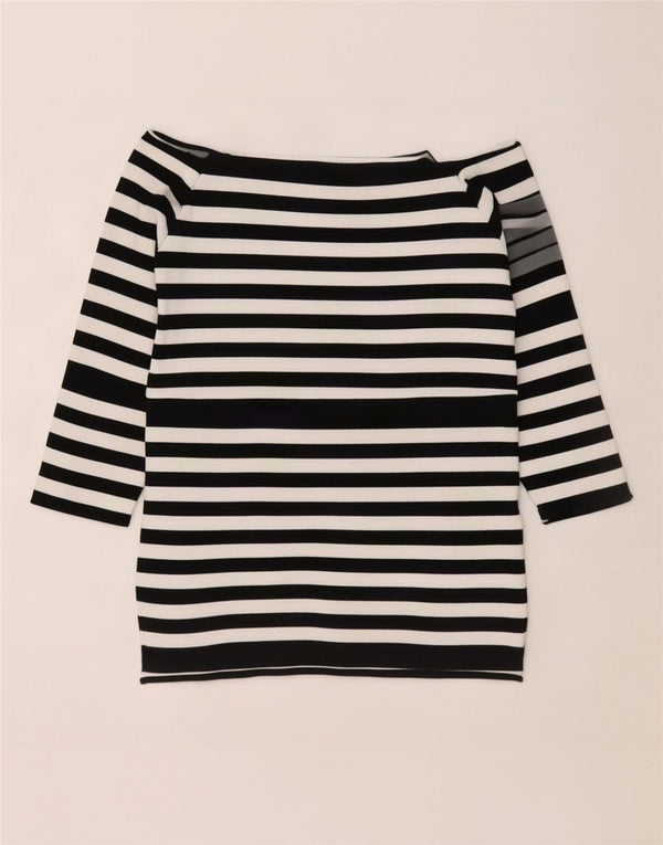 Zara Womens 3/4 Sleeve Off Shoulder Top UK 10 Small Black Striped Viscose
