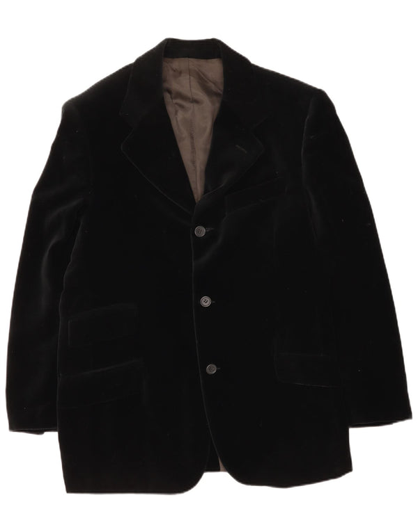 Vintage Mens 3 Button Velvet Blazer Jacket UK 38 Medium Black