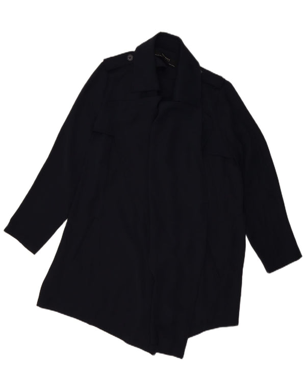 Zara Womens Trench Coat UK 16 Large Navy Blue Polyester