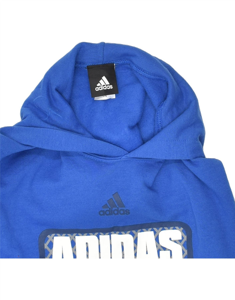 ADIDAS Womens Graphic Hoodie Jumper UK 14 Large Blue Polyester | Vintage Adidas | Thrift | Second-Hand Adidas | Used Clothing | Messina Hembry 