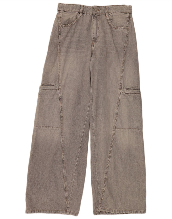 ZARA Womens Cargo Wide Leg Jeans EU 40 Medium W30 L34 Grey Cotton