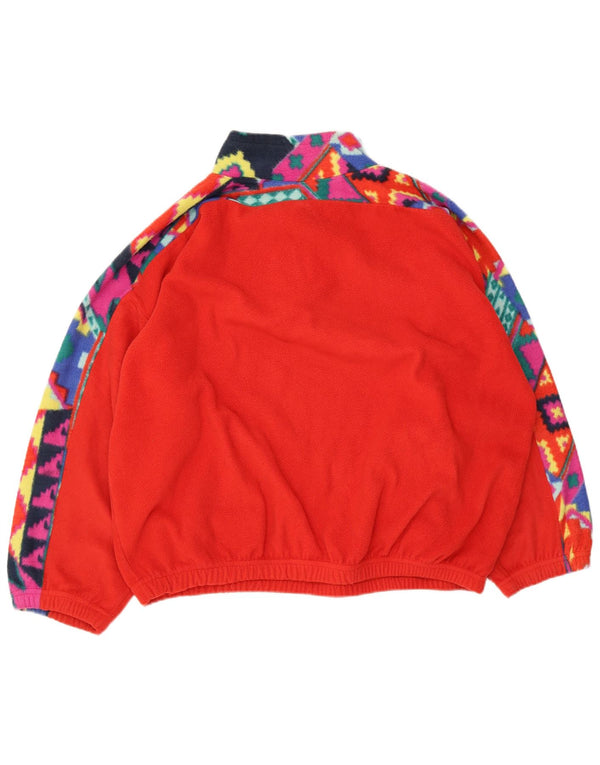 Vintage Womens Zip Neck Fleece Jumper UK 18 XL Red Geometric Polyester