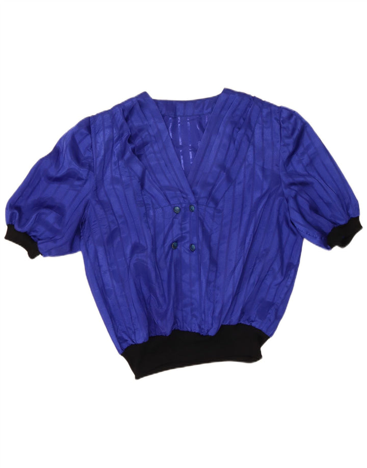 Vintage Womens Blouse Top UK 16 Large Blue Colourblock