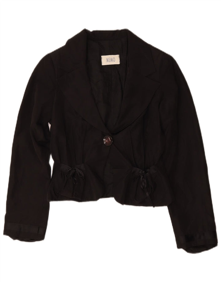 Vintage Womens Crop 1 Button Blazer Jacket IT 42 Medium Black Acetate