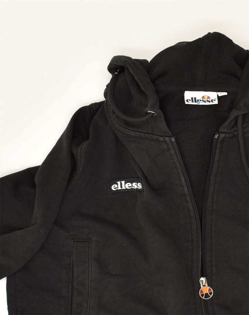 ELLESSE Womens Crop Zip Hoodie Sweater UK 14 Large Black Cotton | Vintage Ellesse | Thrift | Second-Hand Ellesse | Used Clothing | Messina Hembry 