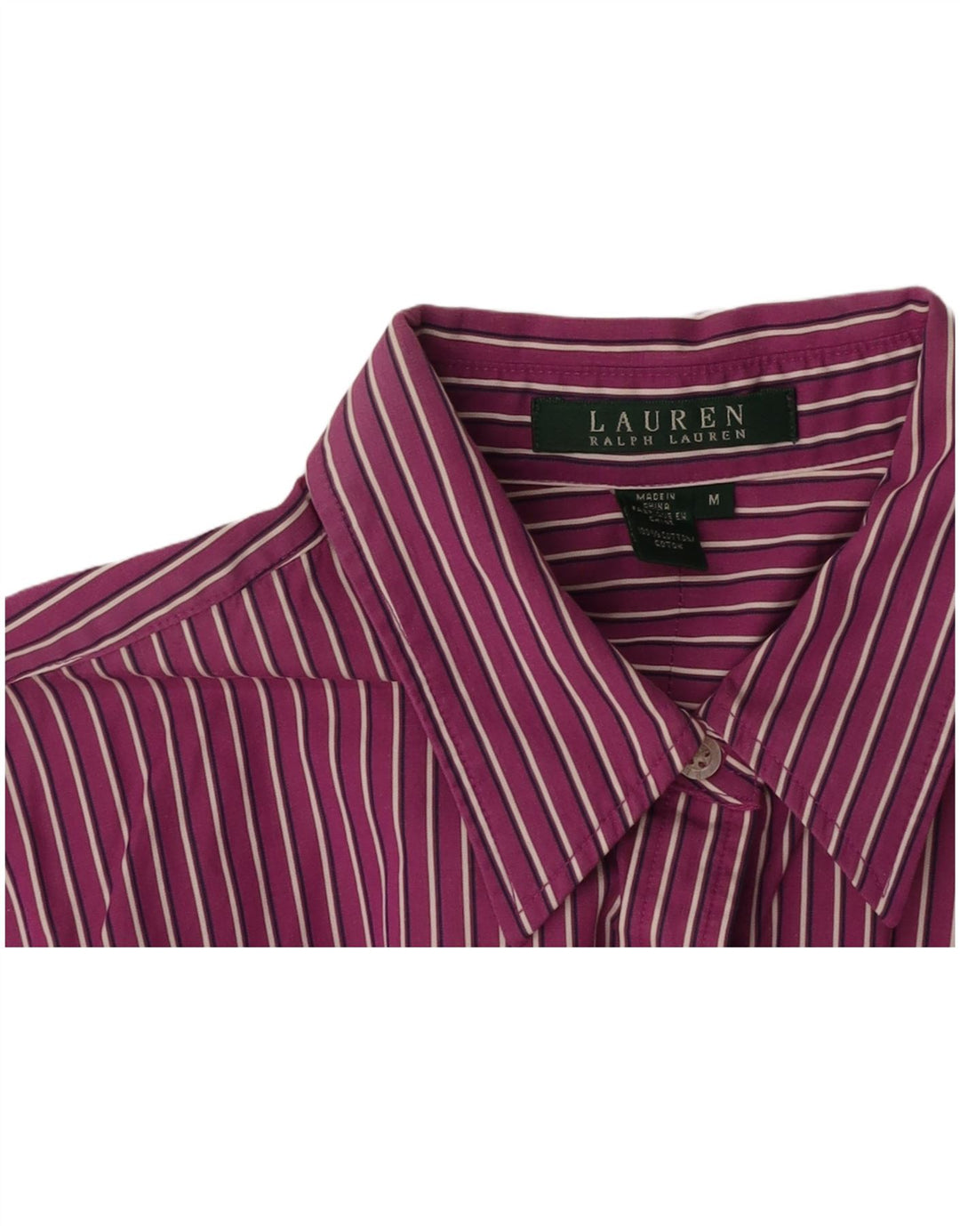 RALPH LAUREN Womens Shirt UK 14 Medium Purple Striped Cotton Vintage Ralph Lauren and Second-Hand Ralph Lauren from Messina Hembry 