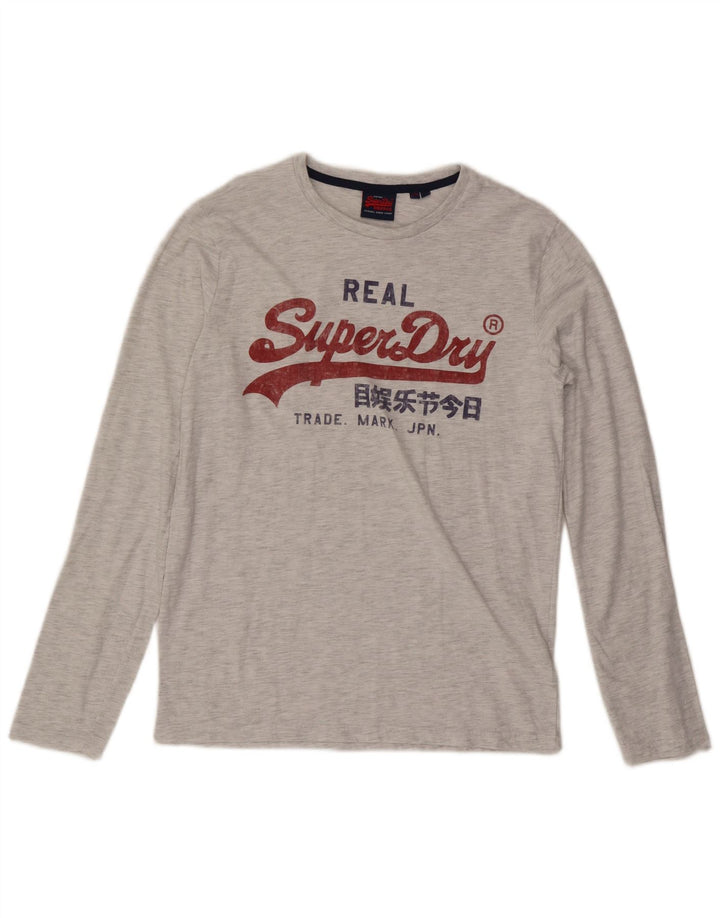 Superdry Mens Graphic Top Long Sleeve Large Grey Flecked Cotton