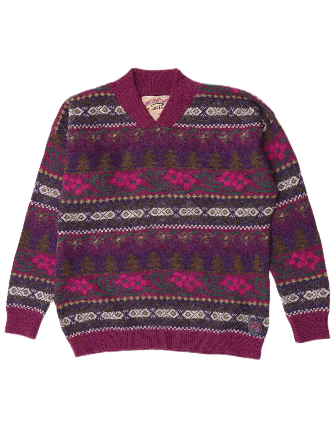Silvy Womens V-Neck Jumper Sweater IT 46 Large Purple Floral