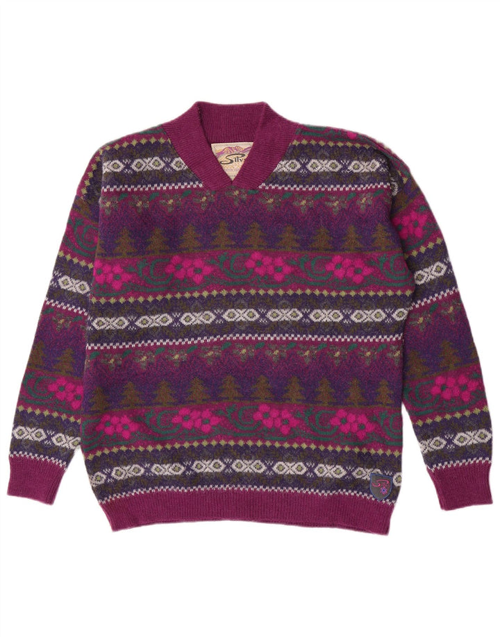 Silvy Womens V-Neck Jumper Sweater IT 46 Large Purple Floral