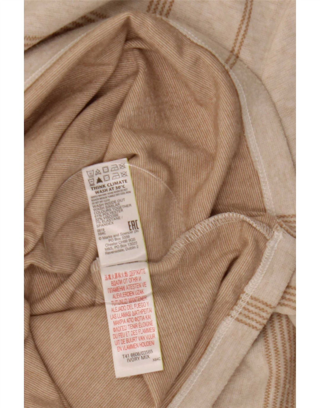 Marks & Spencer Womens Top Long Sleeve UK 12 Medium Off White Check