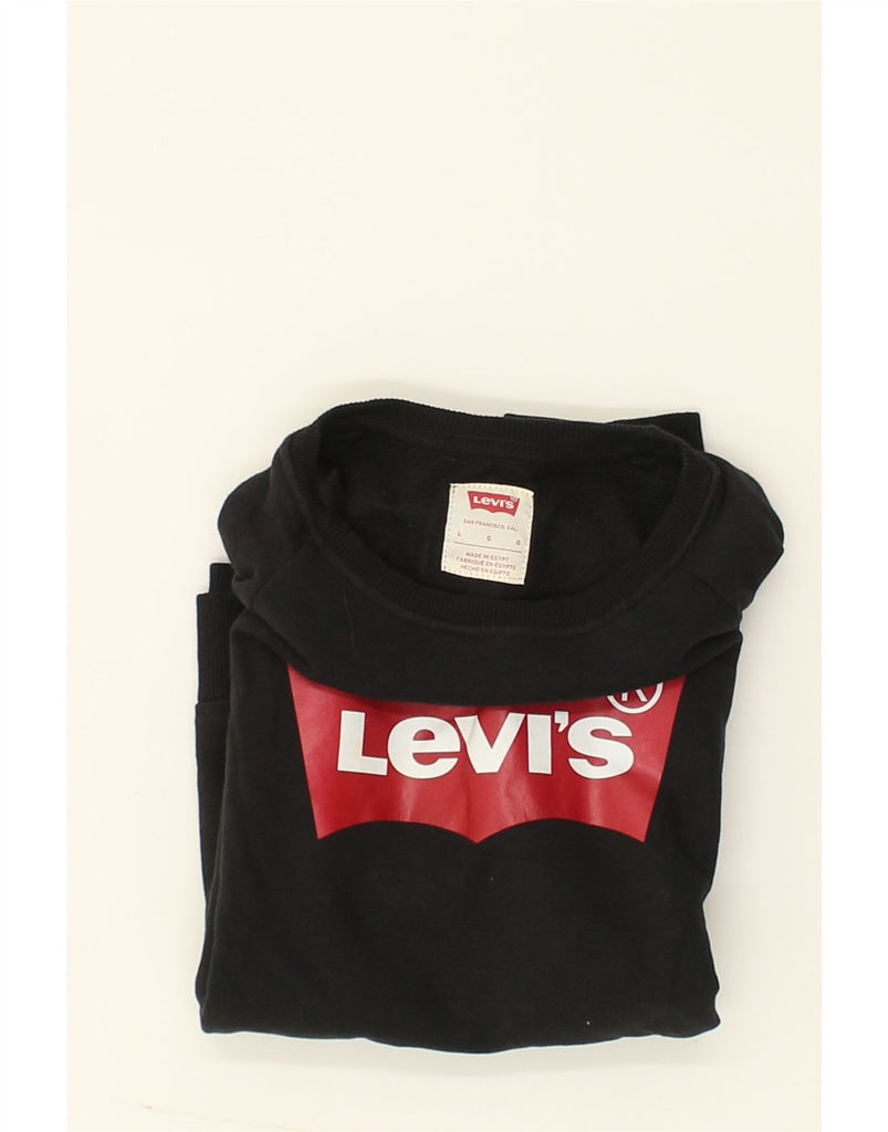 LEVI'S Girls Graphic Sweatshirt Jumper 9-10 Years Large Black Cotton | Vintage Levi's | Thrift | Second-Hand Levi's | Used Clothing | Messina Hembry 