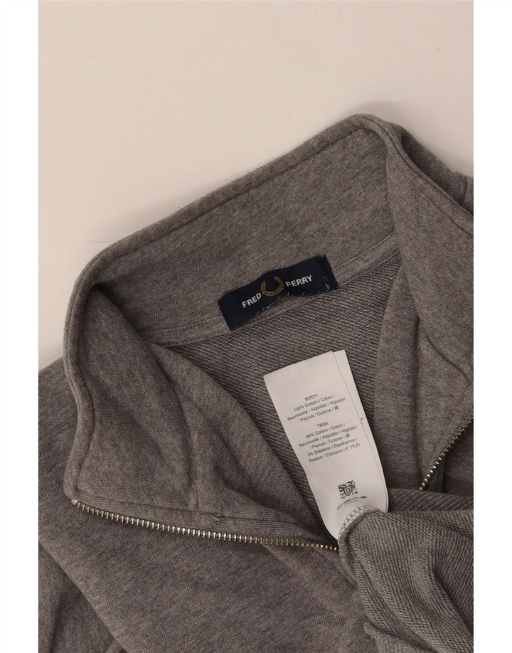 FRED PERRY Mens Zip Neck Sweatshirt Jumper Large Grey Cotton