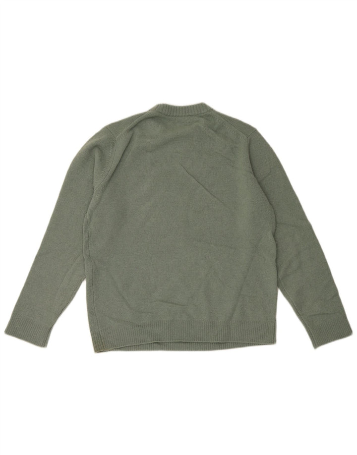 Massimo Dutti Mens Crew Neck Jumper Sweater Large Green Wool