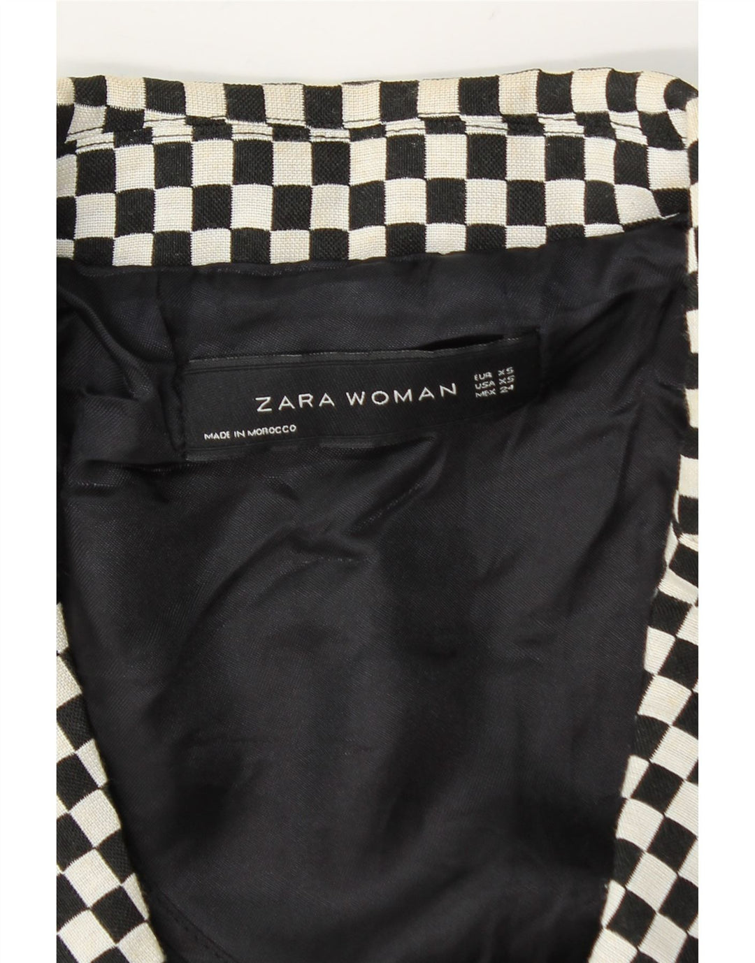 Zara Womens Crop Double Breasted Blazer Jacket UK 6 XS Black Geometric