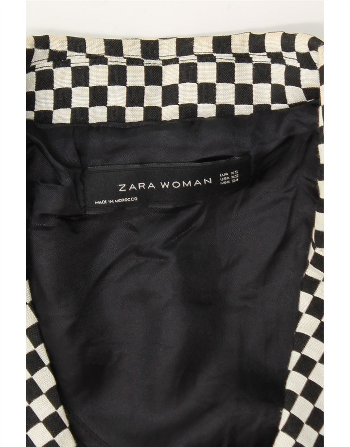 Zara Womens Crop Double Breasted Blazer Jacket UK 6 XS Black Geometric