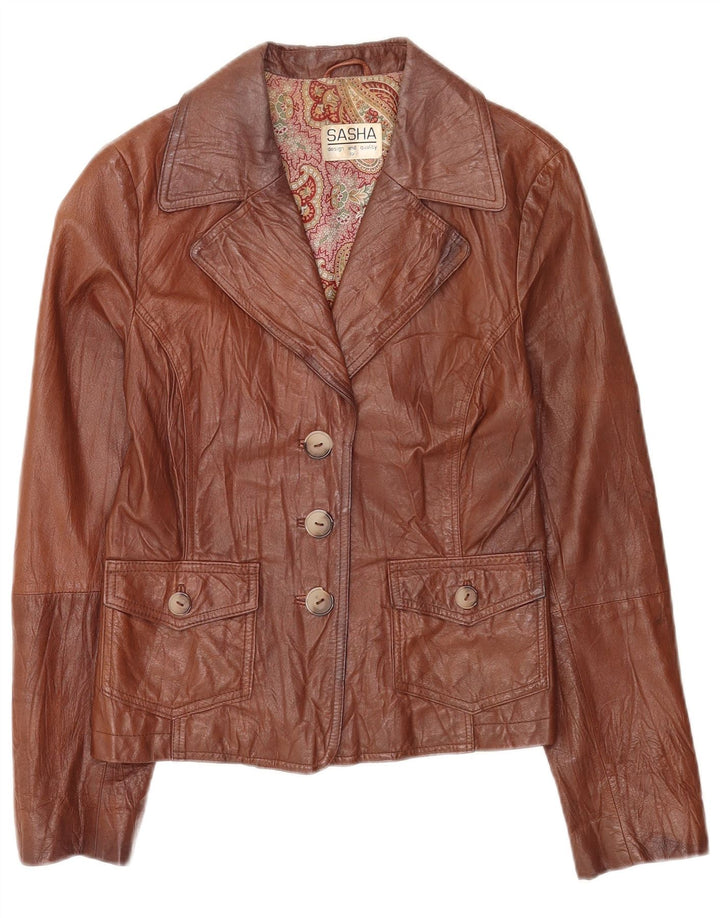 Sasha Womens 3 Button Leather Blazer Jacket UK 12 Medium Brown