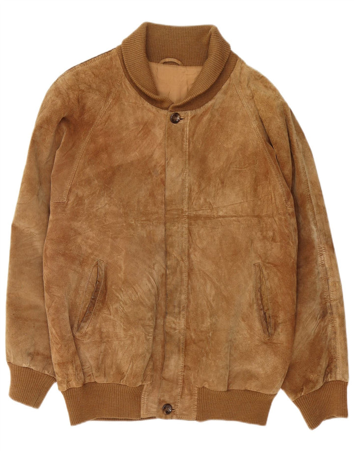 Vintage Mens Suede Bomber Jacket IT 54 2XL Beige