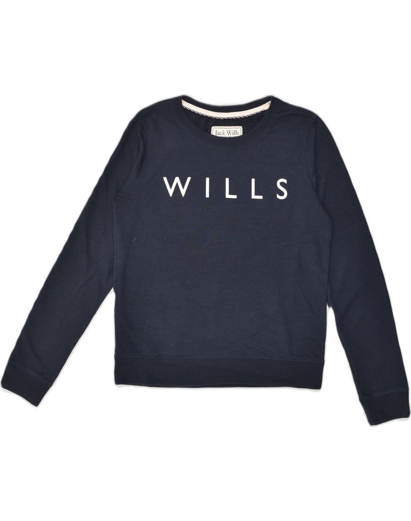 JACK WILLS Womens Graphic Sweatshirt Jumper UK 10 Small Navy Blue Cotton | Vintage Jack Wills | Thrift | Second-Hand Jack Wills | Used Clothing | Messina Hembry 