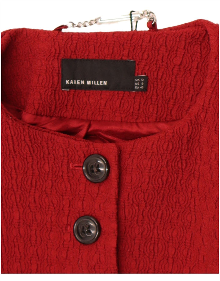 Karen Millen Womens Crop Blazer Jacket UK 12 Medium Burgundy Polyamide