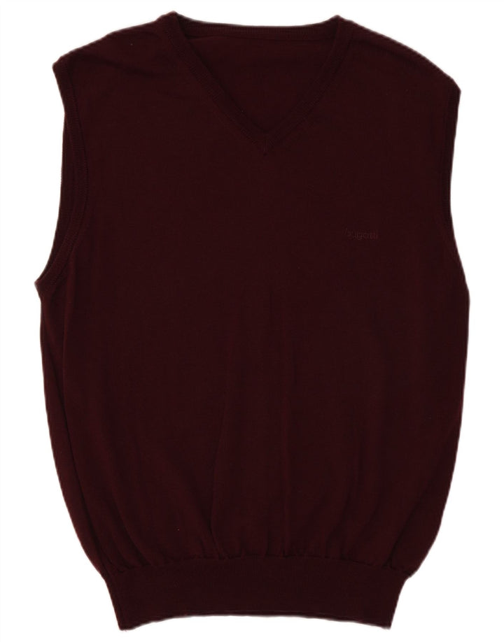 Bugatti Mens Vest Tank Top UK 40 Medium Burgundy Virgin Wool