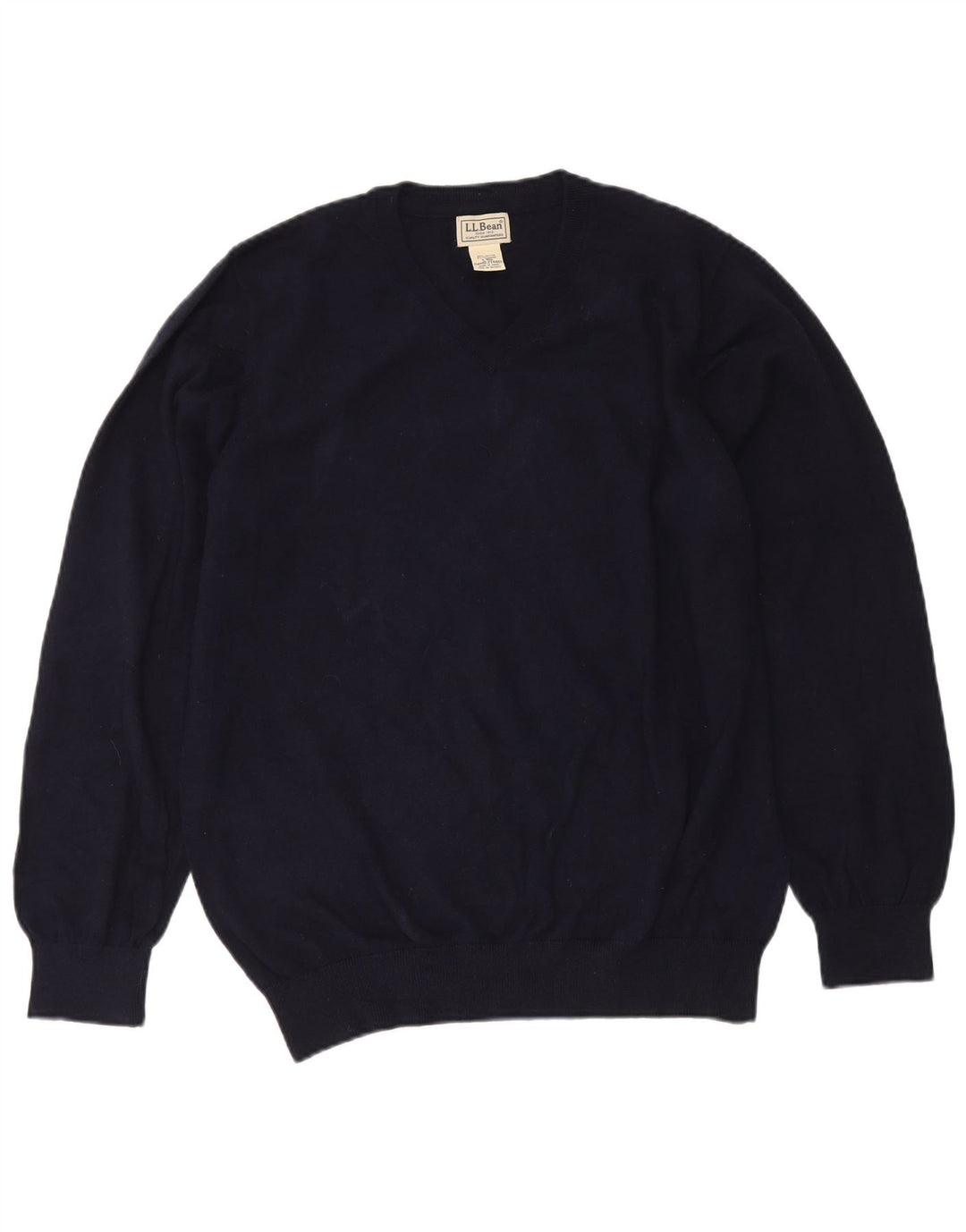 L.L.Bean Mens V-Neck Jumper Sweater Large Navy Blue Cotton