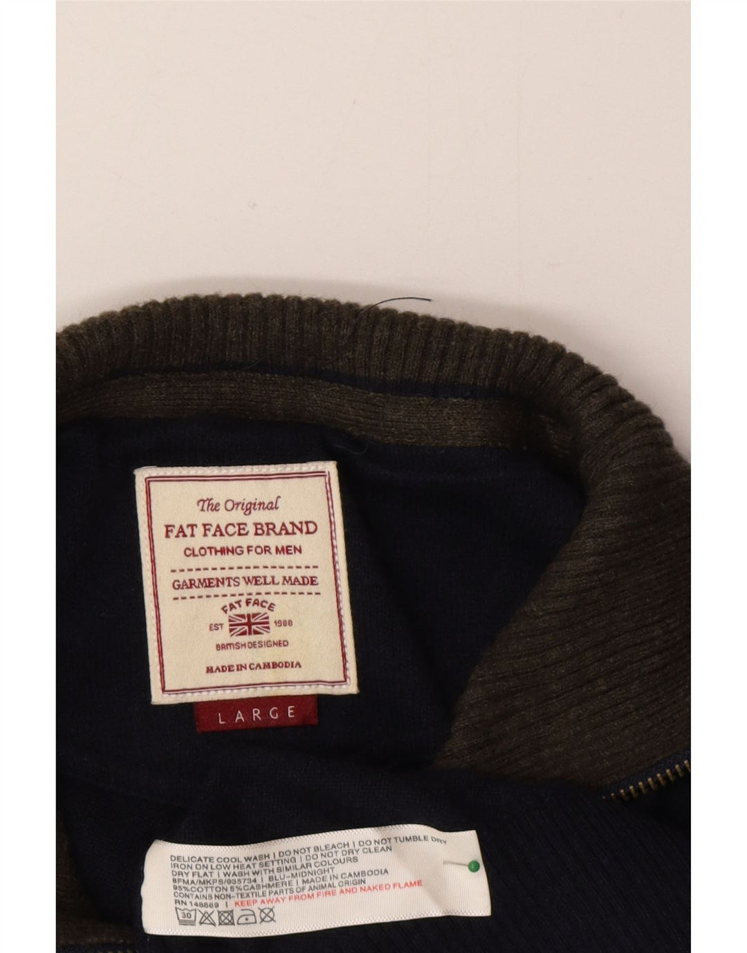 Fat Face Mens Zip Neck Jumper Sweater Large Navy Blue Cotton