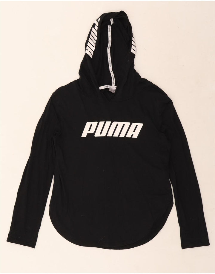 PUMA Womens Hooded Graphic Top Long Sleeve UK 10 Small Black Cotton