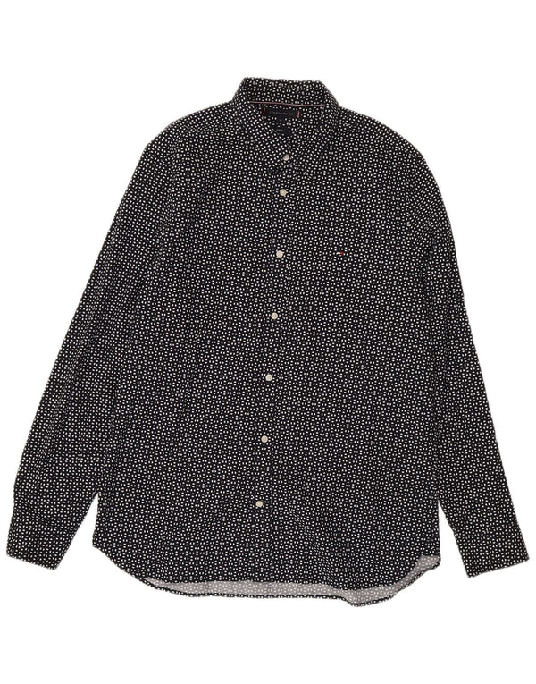 Tommy Hilfiger Mens Slim Fit Shirt XL Black Spotted Cotton