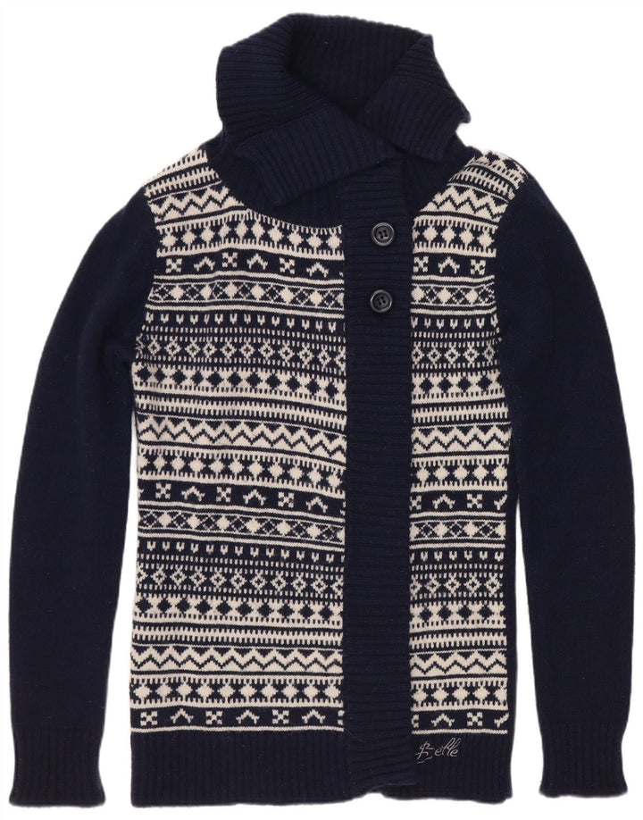 Carrera Womens Cardigan Sweater UK 12 Medium Navy Blue Geometric
