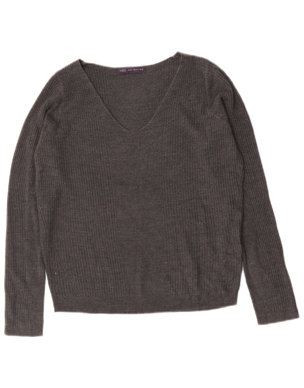 Marks & Spencer Womens V-Neck Jumper Sweater UK 8 Small Grey Acrylic