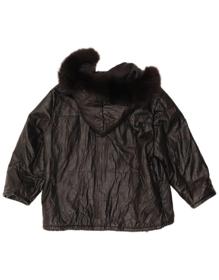 Max Womens Hooded Leather Jacket UK 18 XL Black
