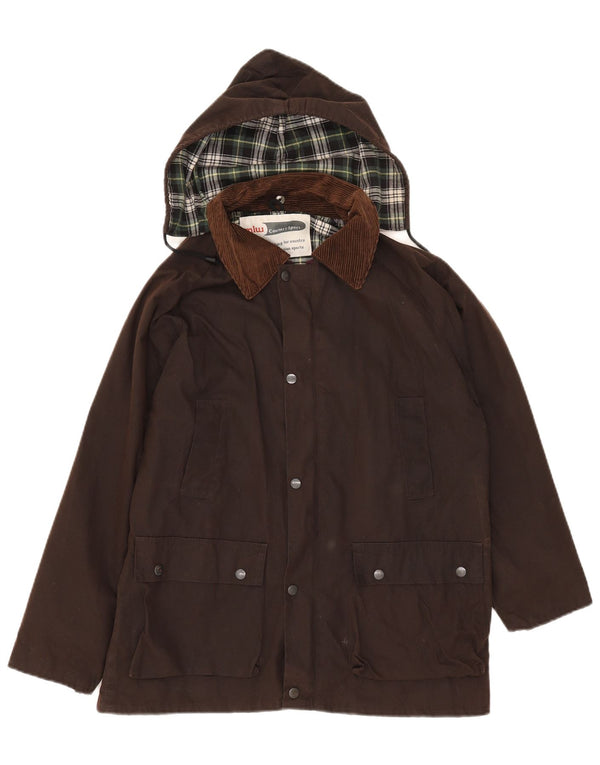 MLW Country Sport Boys Hooded Waxed Cotton Jacket 13-14 Years Brown Cotton