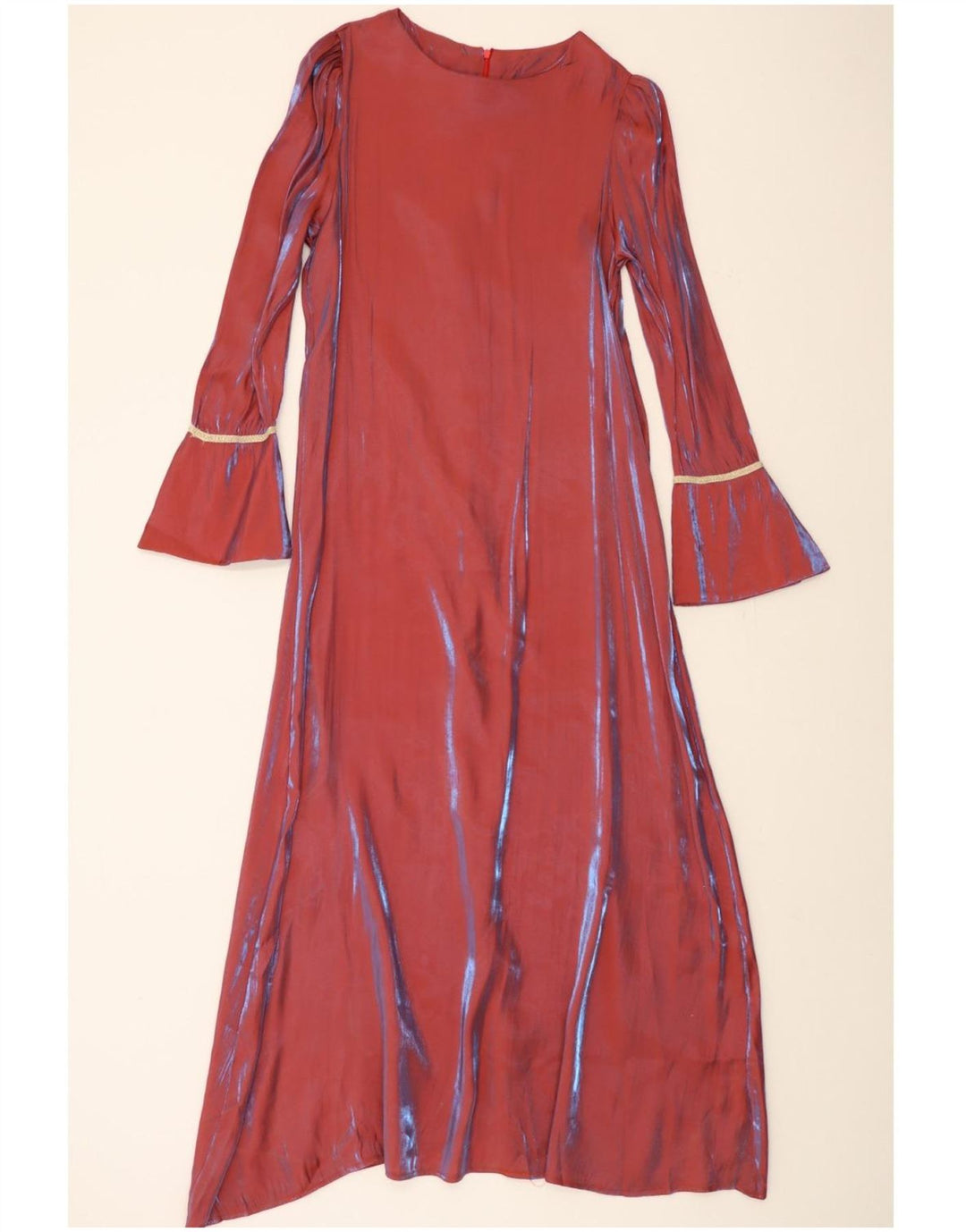 VINTAGE Womens Long Sleeve Maxi Dress UK 14 Medium Red Striped