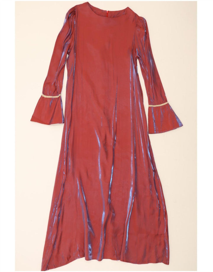 VINTAGE Womens Long Sleeve Maxi Dress UK 14 Medium Red Striped