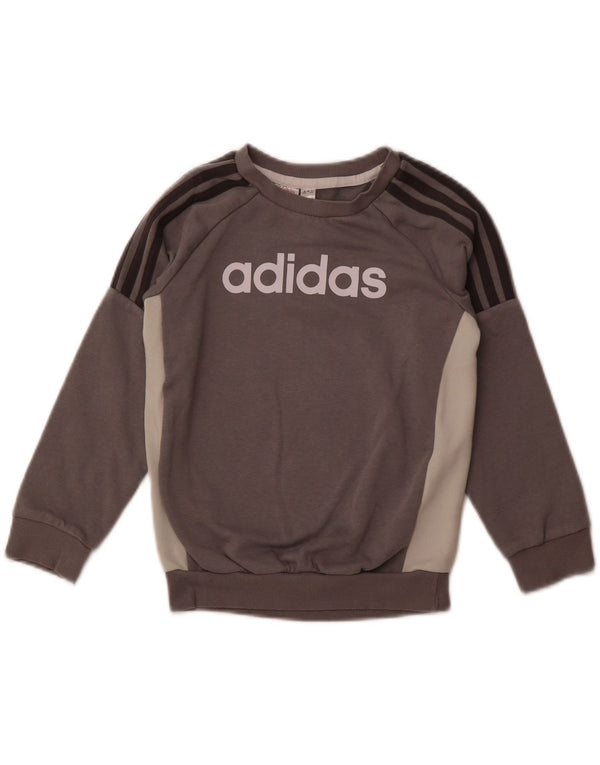ADIDAS Boys Graphic Sweatshirt Jumper 6-7 Years Grey Colourblock Cotton