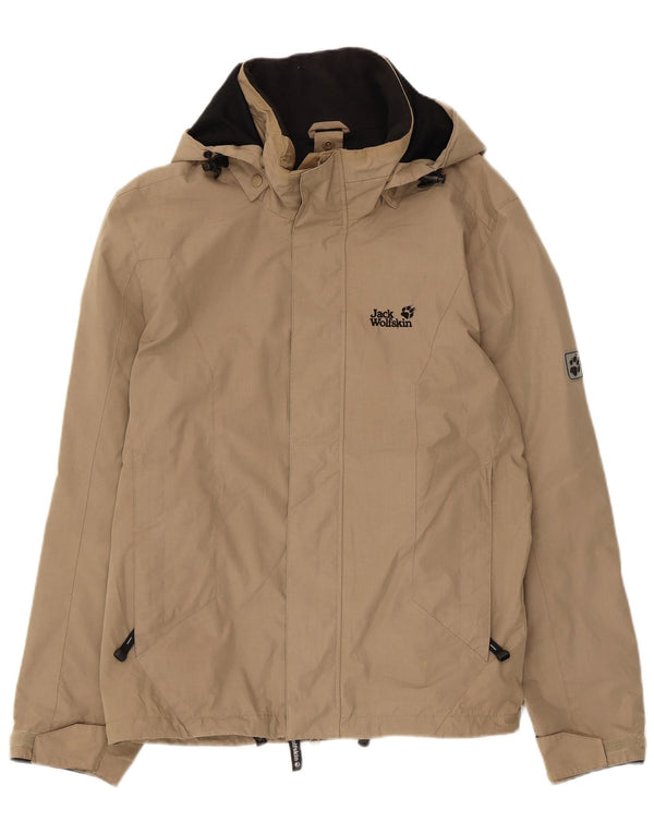 Jack Wolfskin Mens Hooded Rain Jacket UK 36/38 Medium Beige Polyester