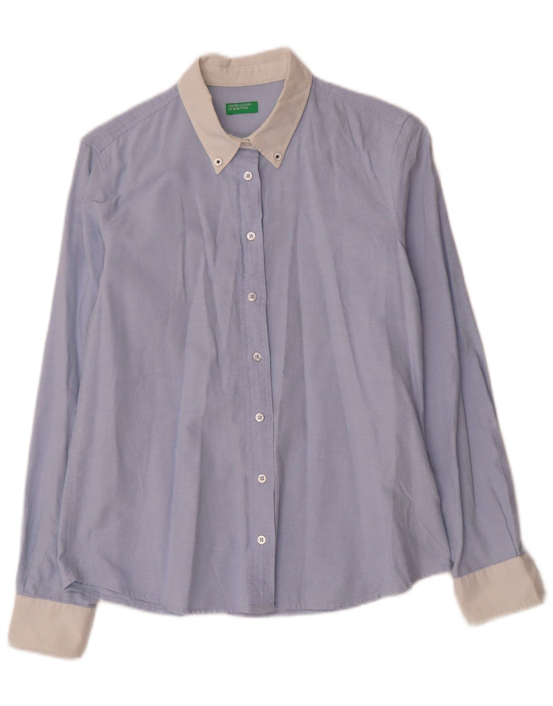 Benetton Womens Shirt UK 10 Small Blue Colourblock Cotton
