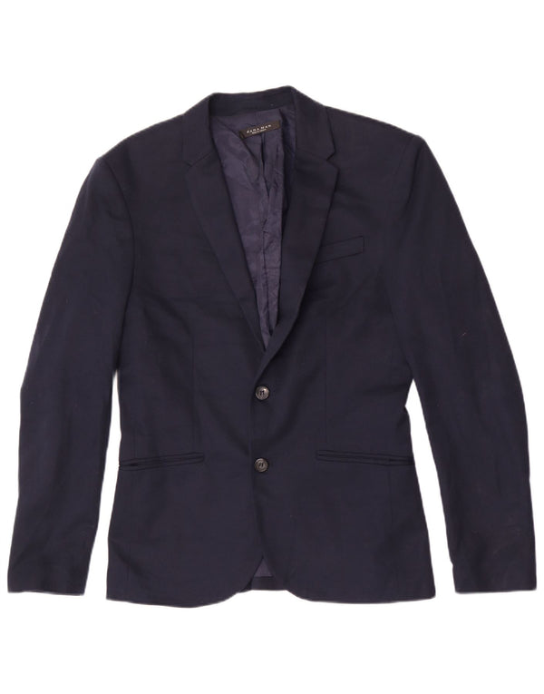Zara Mens 2 Button Blazer Jacket UK 38 Medium Navy Blue Polyester