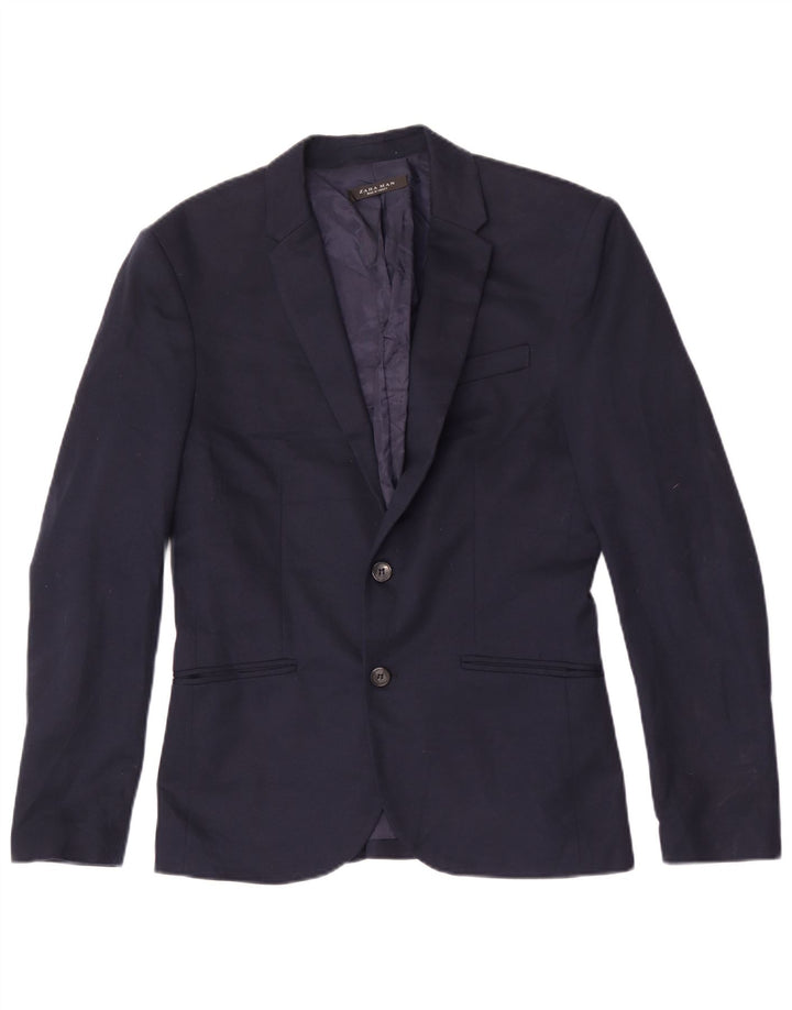Zara Mens 2 Button Blazer Jacket UK 38 Medium Navy Blue Polyester