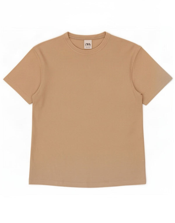 Zara Mens T-Shirt Top Medium Beige Cotton