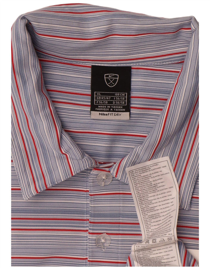 Nike Mens Polo Shirt UK 45/47 XL Blue Striped Polyester