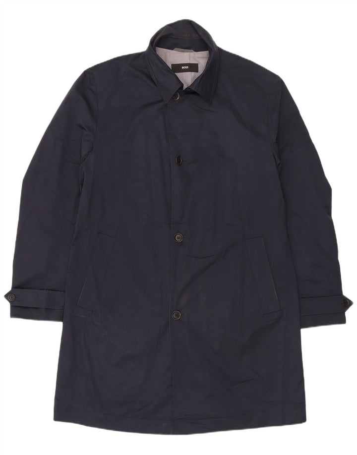 HUGO BOSS Mens Overcoat IT 56 3XL Navy Blue Polyester