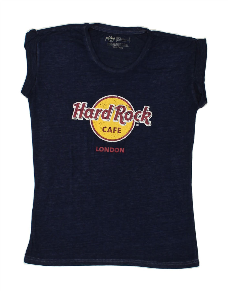 HARD ROCK CAFE Womens London T-Shirt Top UK 14 Medium Navy Blue Cotton | Vintage Hard Rock Cafe | Thrift | Second-Hand Hard Rock Cafe | Used Clothing | Messina Hembry 